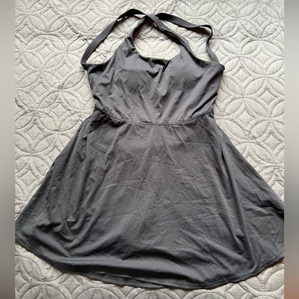 Women’s cross strap Black A-Line Dress with back cut out and padded shelf bra XL